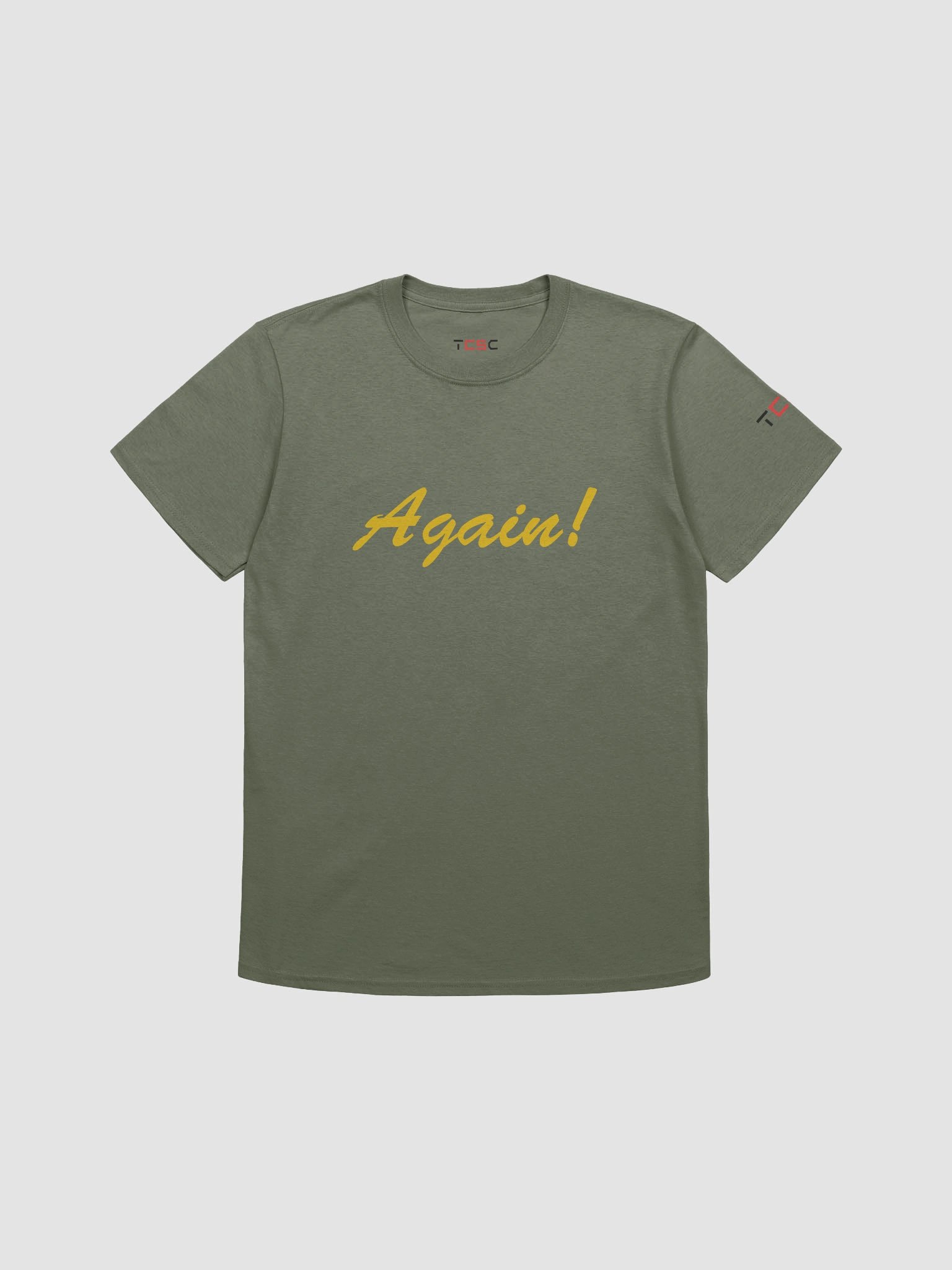 'Again!' Printed Emblem Unisex T-Shirt (Military Green) product image (1)