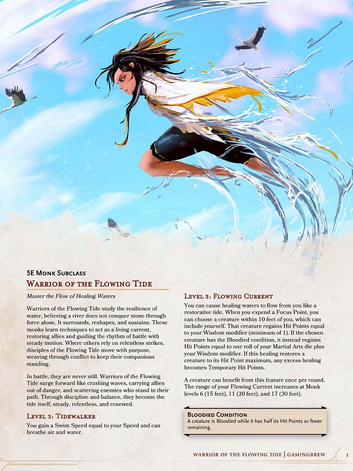 Warrior of the Flowing Tide | 5.5E Monk Subclass product image (2)