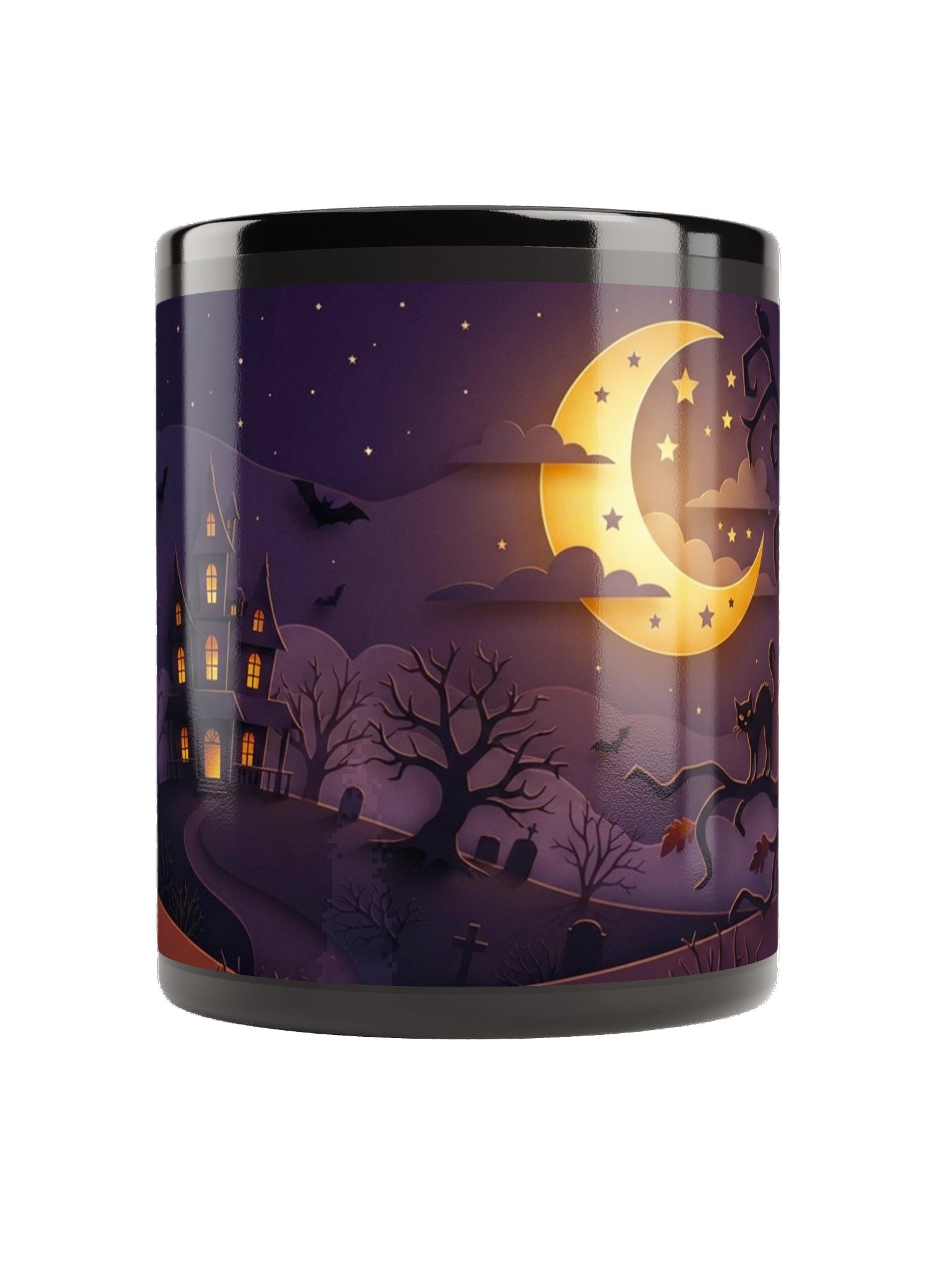 Midnight Manor 3D Paper-Cut Black Mug | Haunted House Halloween Coffee Cup product image (3)