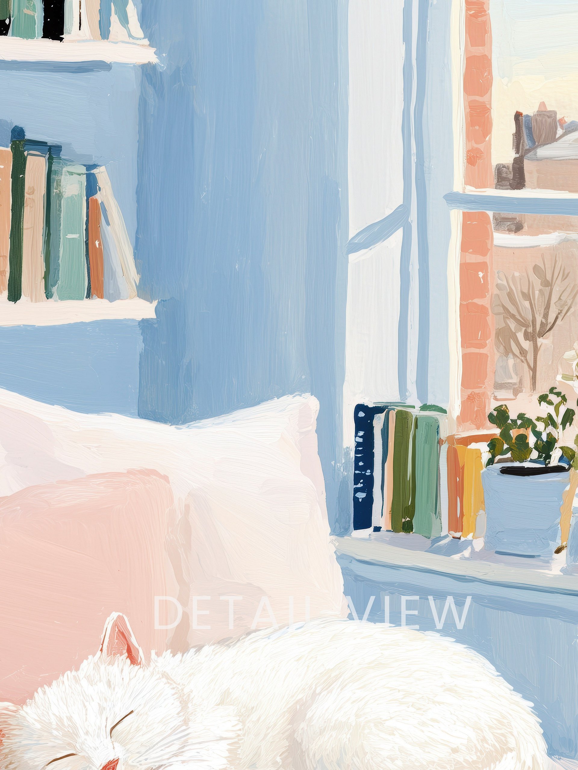 Cozy White Cat Reading Nook Art Print product image (2)