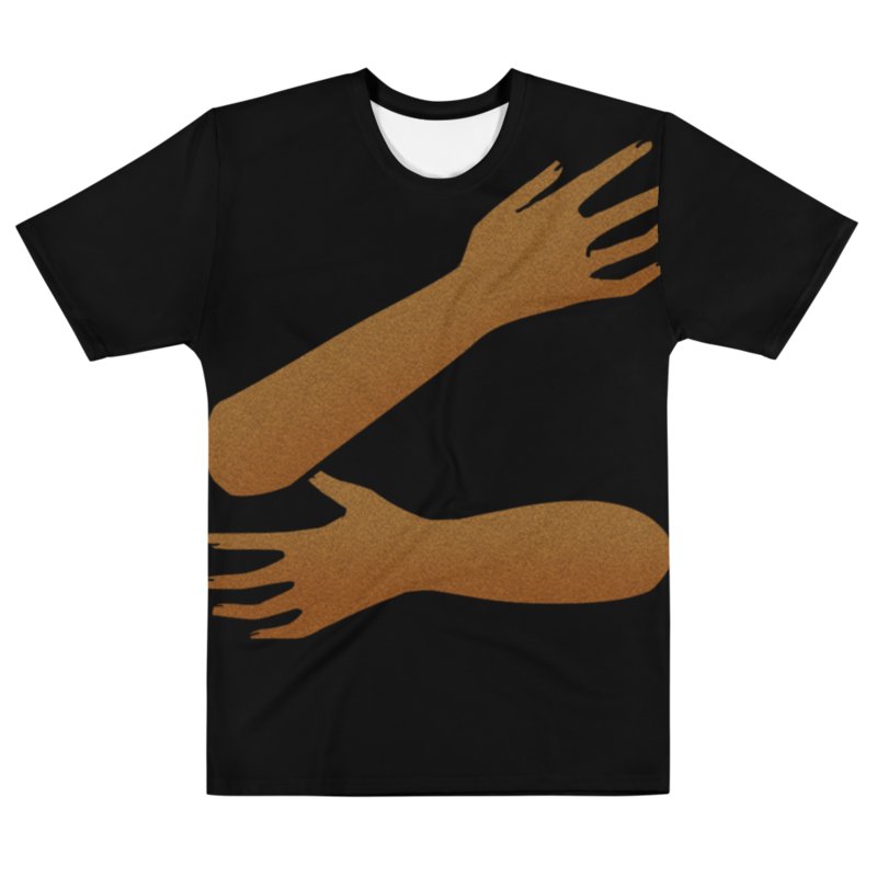 Back Hug T-Shirt (black shirt / dark brown skin tone) product image (1)