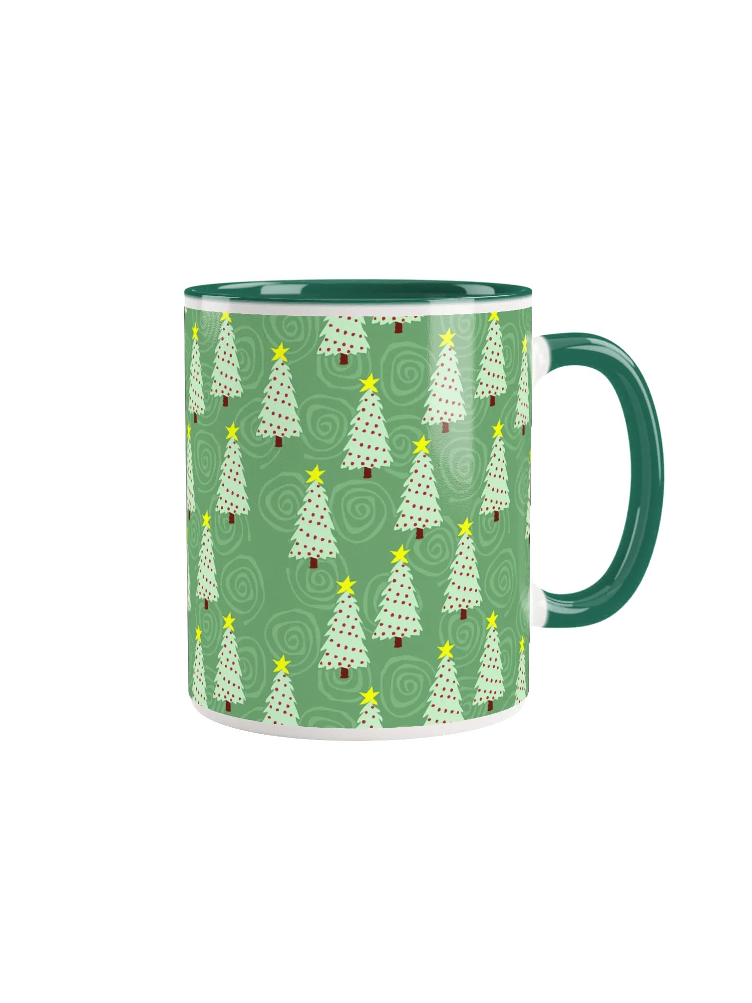 Green Christmas Trees on Green Spirals Ceramic Mug product image (1)