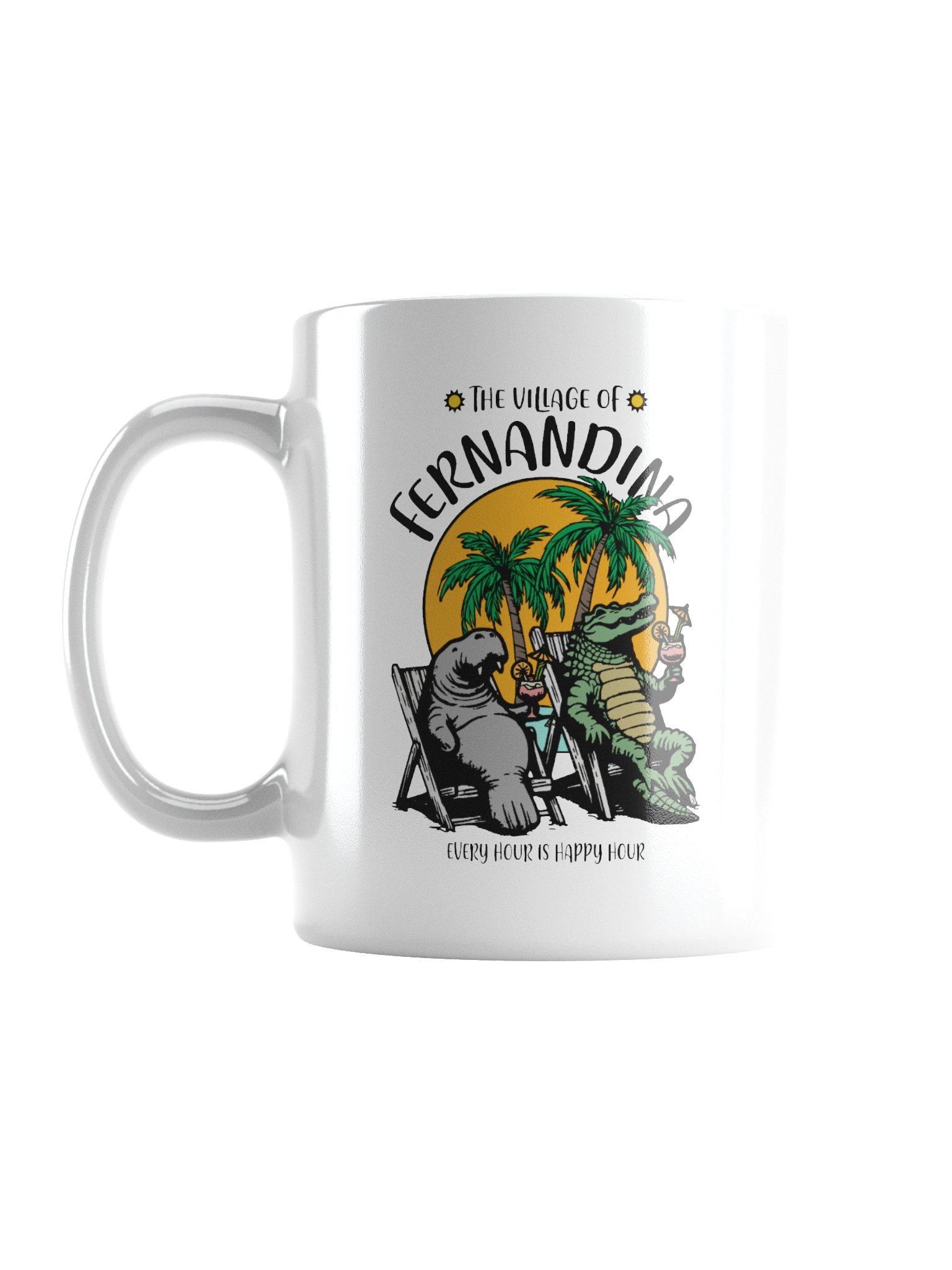 The Village of Fernandina TV Florida USA Fun Manatee Alligator Design Coffee Mug product image (3)