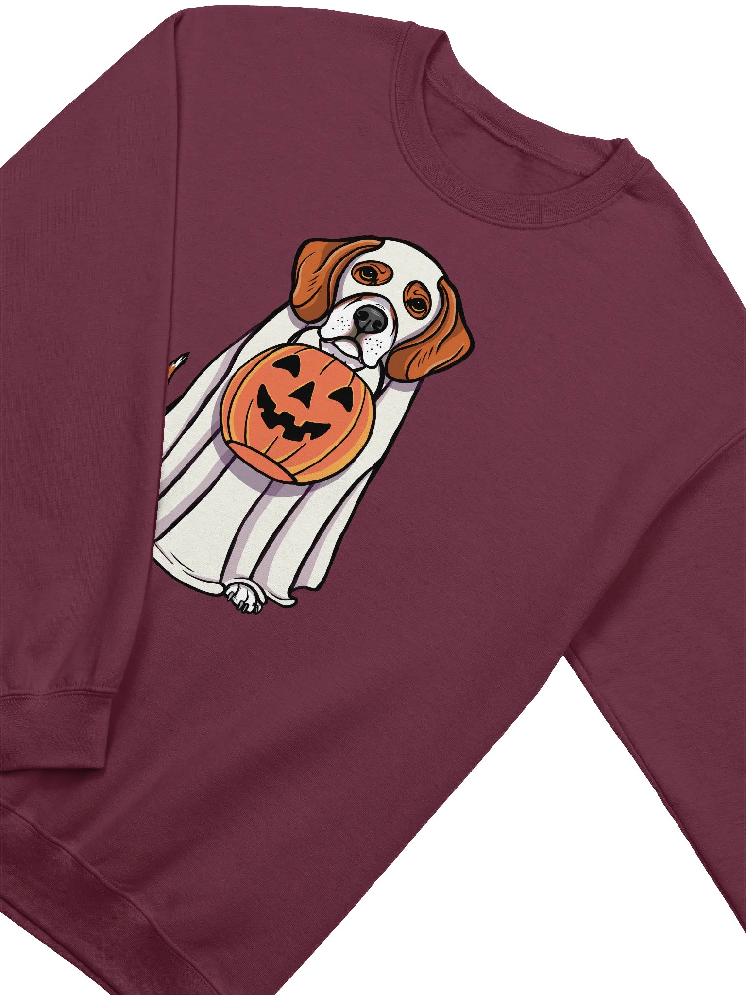 Funny Halloween Beagle Sweatshirt | Funny Beagle Wearing a Ghost Costume and Holding a Pumpkin Basket product image (4)