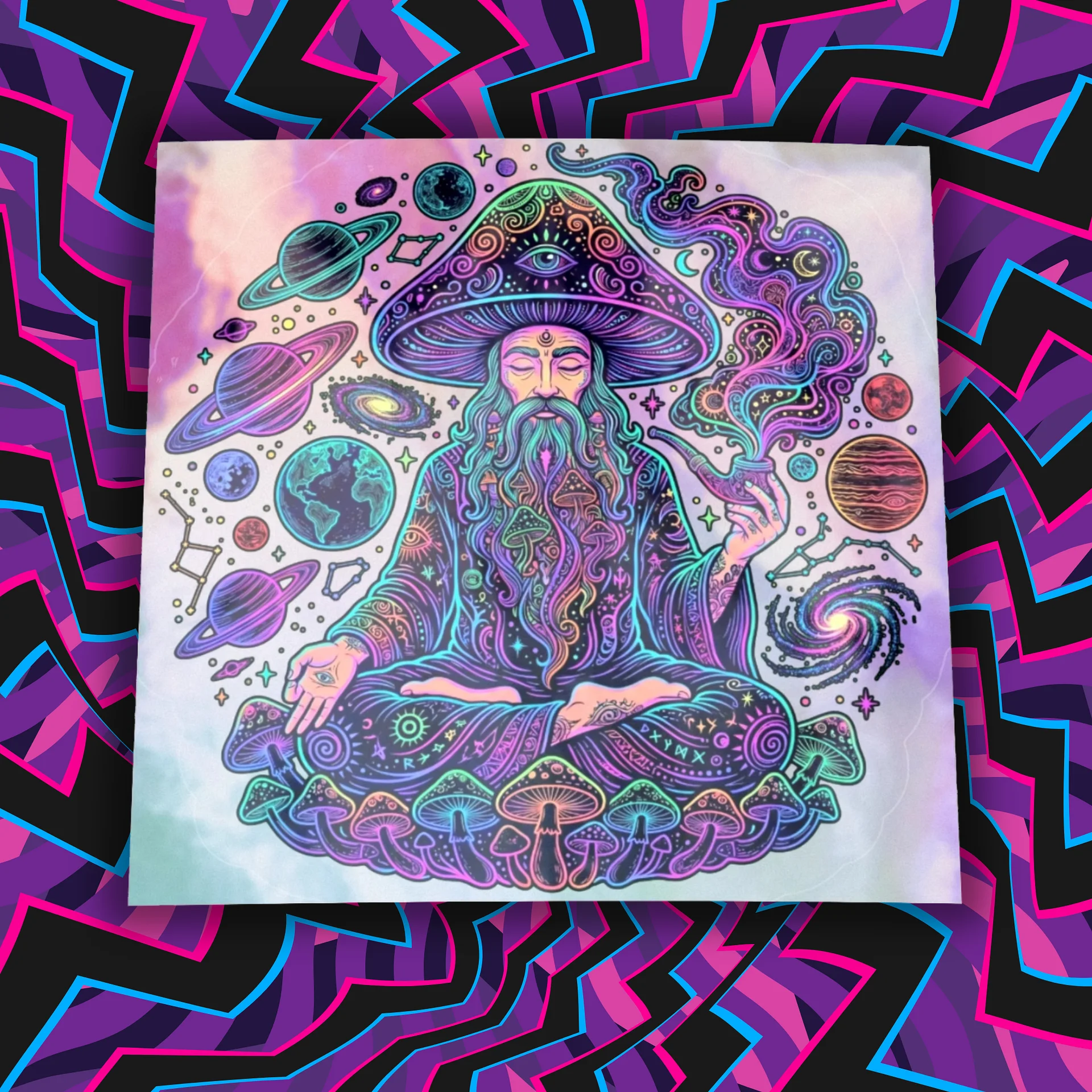 Meditating Mushroom Wizard Sticker product image (1)