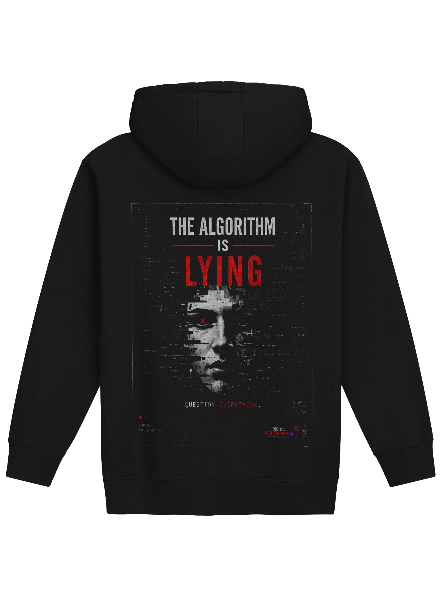 THE ALGORITHM IS LYING – AI Cyberpunk Hoodie | Glitch Horror Streetwear | Digital Nightmares product image (1)