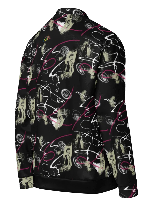 Unisex Bomber Zip Jacket 'Black Cat Scribble' product image (4)