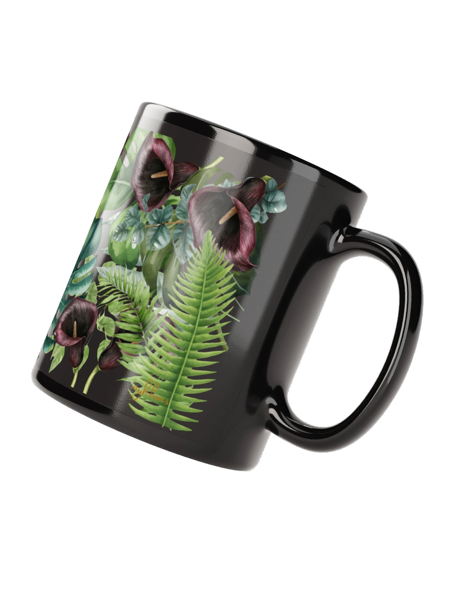 Midnight Forest Noir Black Ceramic Mug | Dark Botanical Floral Coffee Cup product image (7)