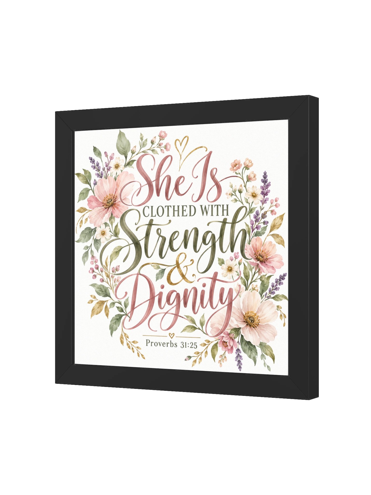 She Is Clothed With Strength and Dignity Framed Wall Art – Proverbs 31:25 Christian Scripture Print product image (2)