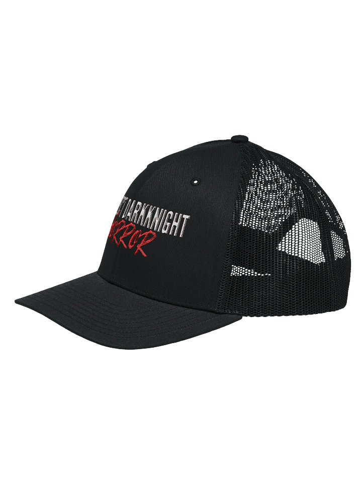 PDKH Embroidered Trucker Hat (unisex snapback, white & red letters) product image (2)