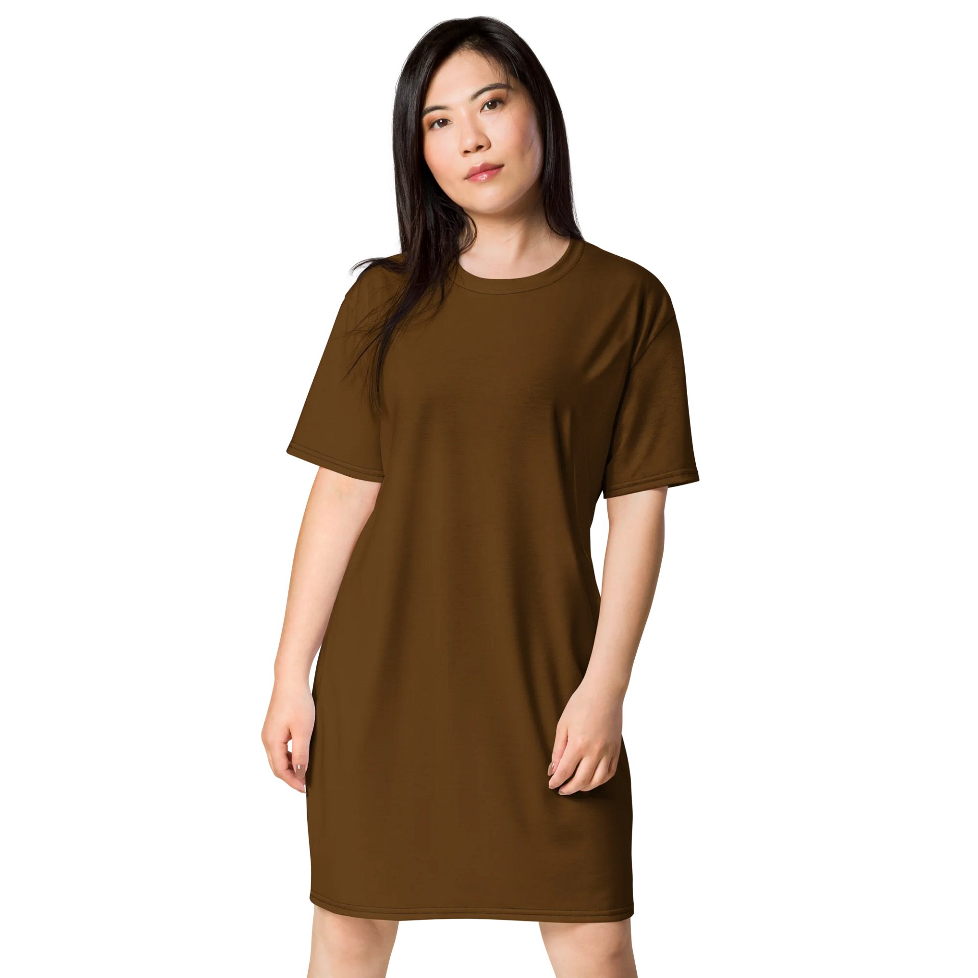 Brown Oversized T-Shirt Dress | Stretchy Fabric | Casual or Formal Style | Sizes 2XS-6XL | Exclusive Design product image (1)
