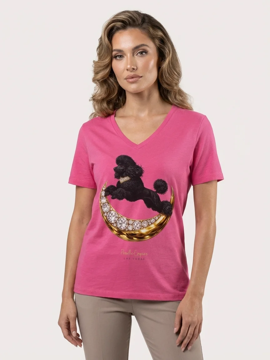 Moon Black Poodle V-Neck Tee Light | Poodle Empire product image (1)