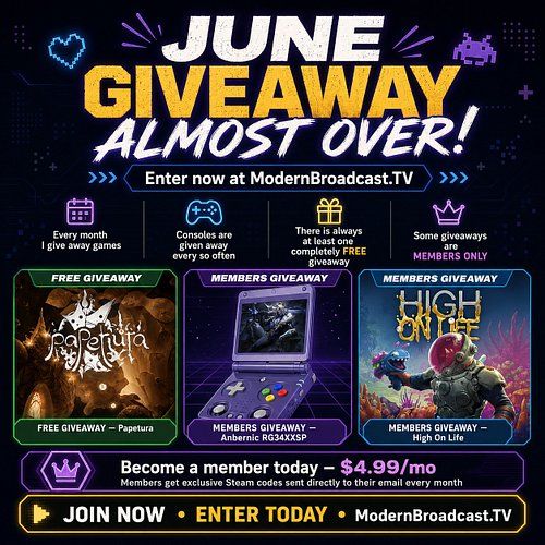 June giveaway is almost over! 🎮✨

I’m honestly terrible at advertising my own stuff, but hey, here we are. Over on ModernBroa...
