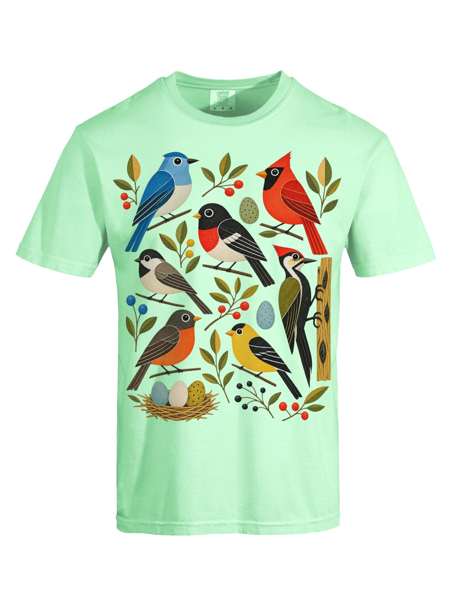 Vintage Folk Art Songbirds Graphic T-Shirt | Mid-Century Nature Graphic Tee product image (5)