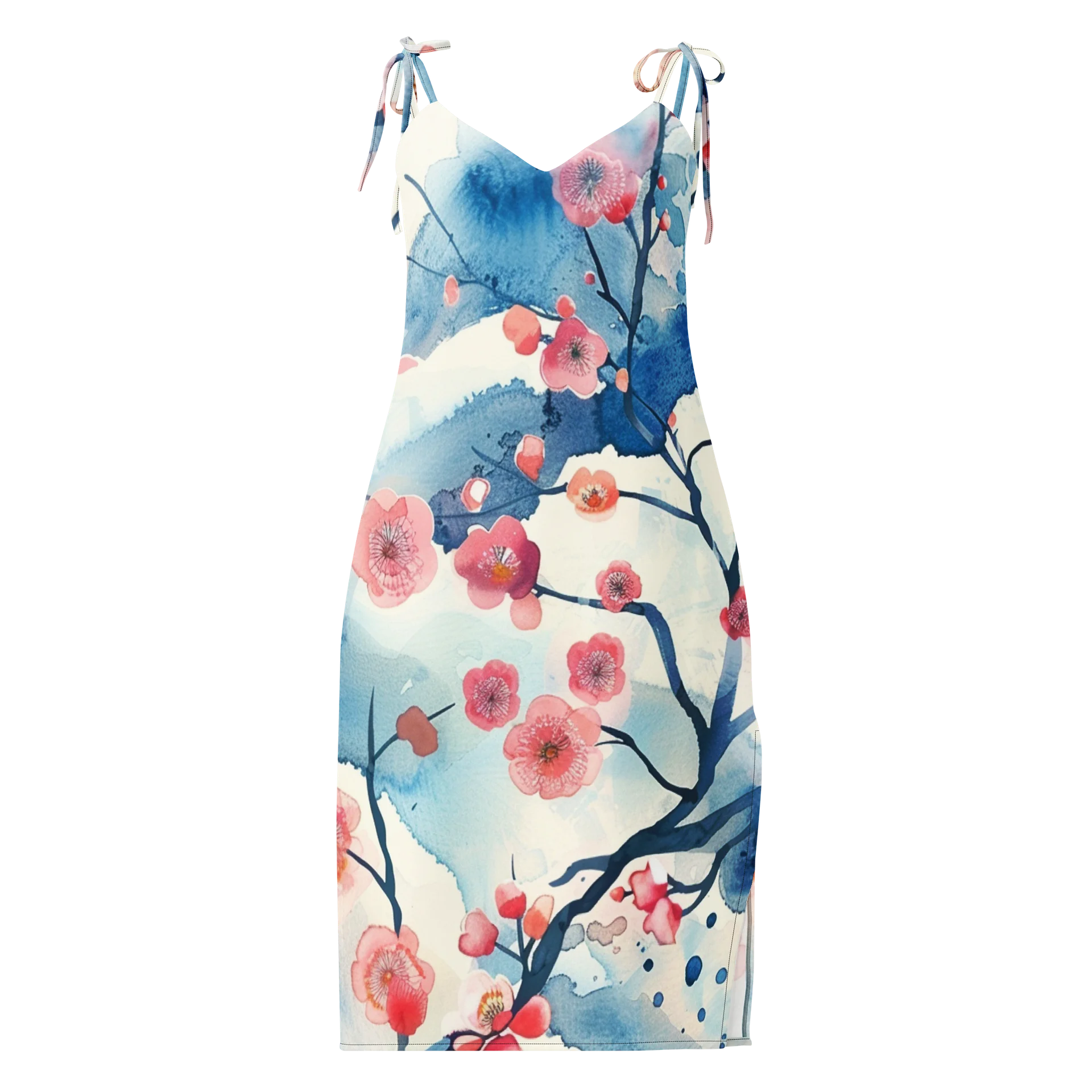 Traditional Japanese Watercolor Slip Dress - Pink Plum Blossom Apparel product image (1)