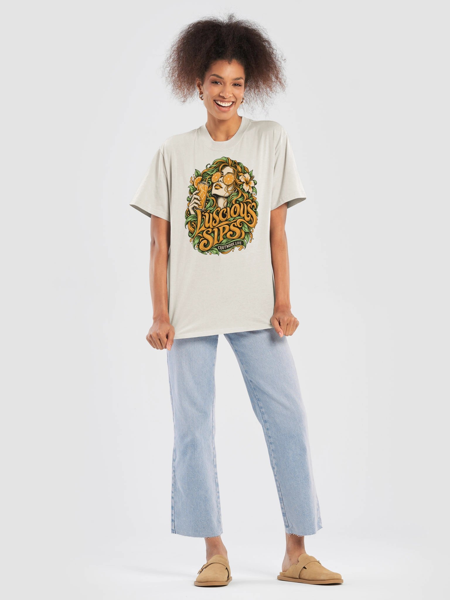 LUSCIOUS SIPS — Women’s Oversized Kombucha Graphic T-Shirt product image (7)