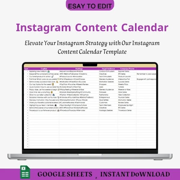 Instagram Content Calendar Google Sheets Template product image (1)