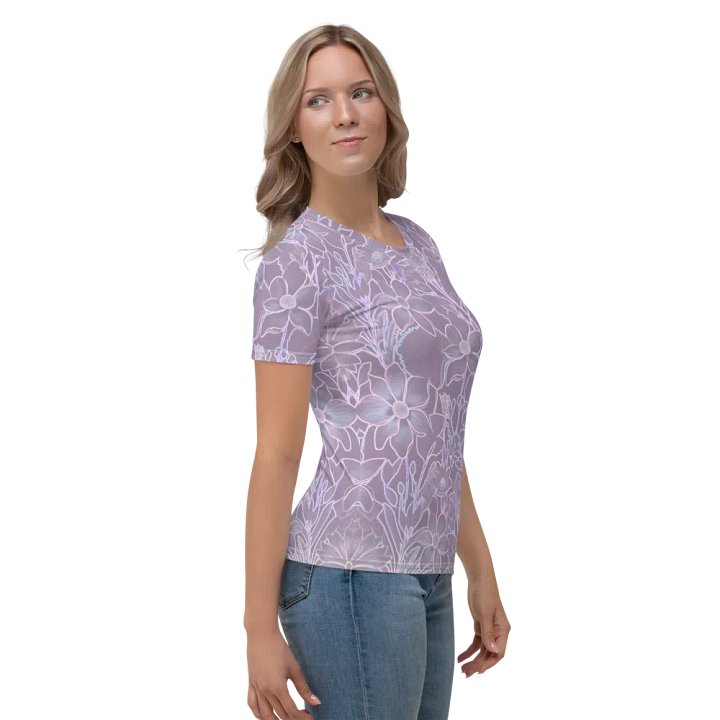 Line art Lilac and Pink Floral/All-Over Print Women's Crew Neck T-Shirt by Sublicolor product image (1)