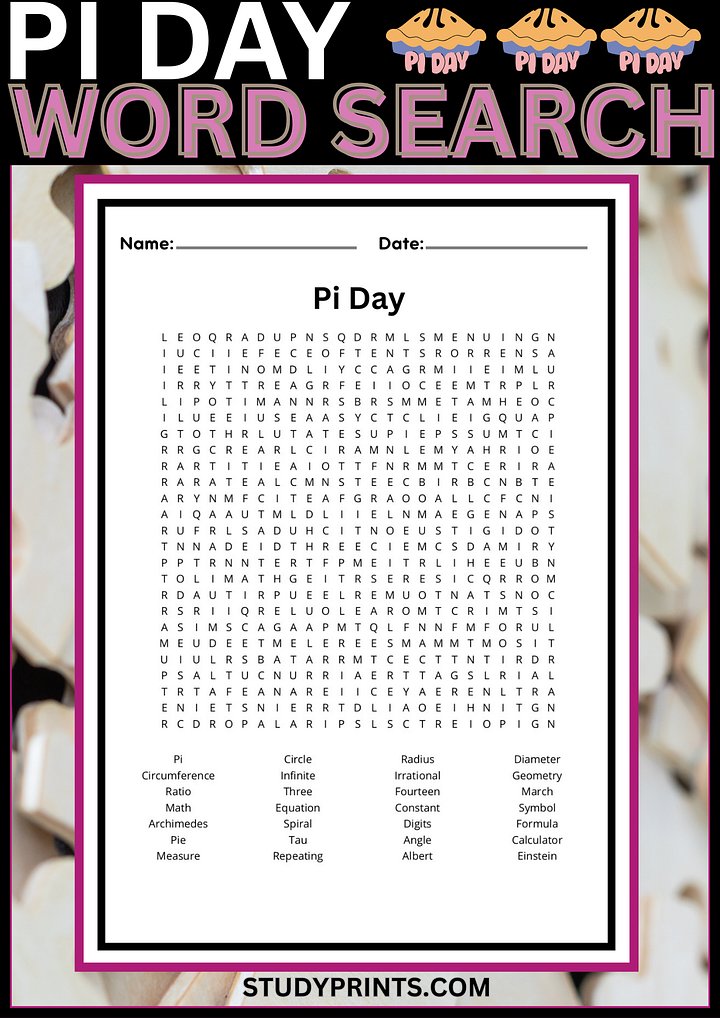 Pi Day Word Search product image (1)