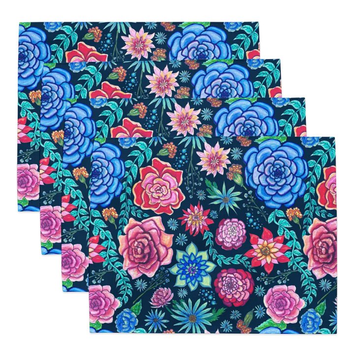 Pink and Blue Bold Blooms Floral Placemats – Set of 4 | MONIQUE FAELLA DESIGNS™ product image (2)