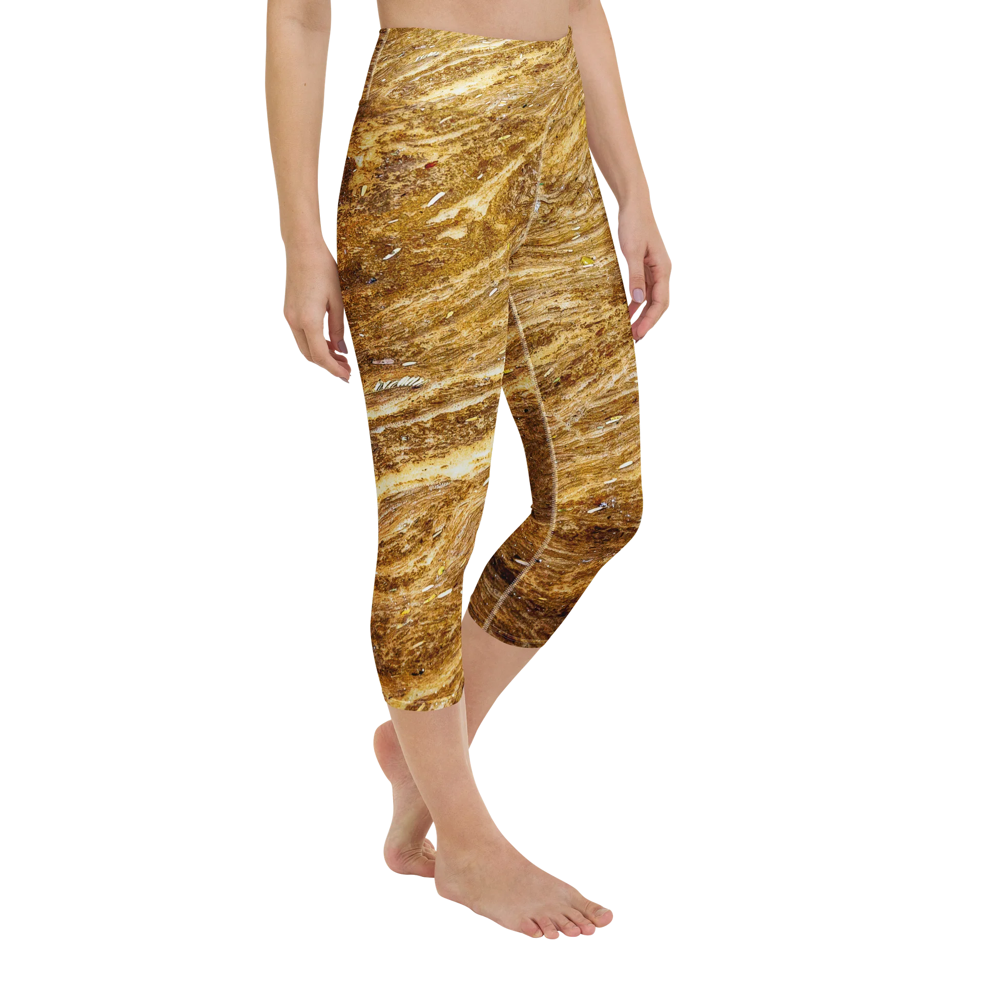 Golden Strata All-Over Print Yoga Capri Leggings product image (2)