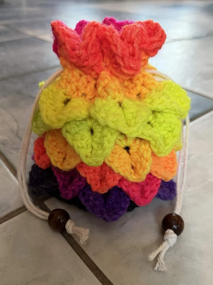 Neon Rainbow Dragon Scale Crochet Pouch product image (1)