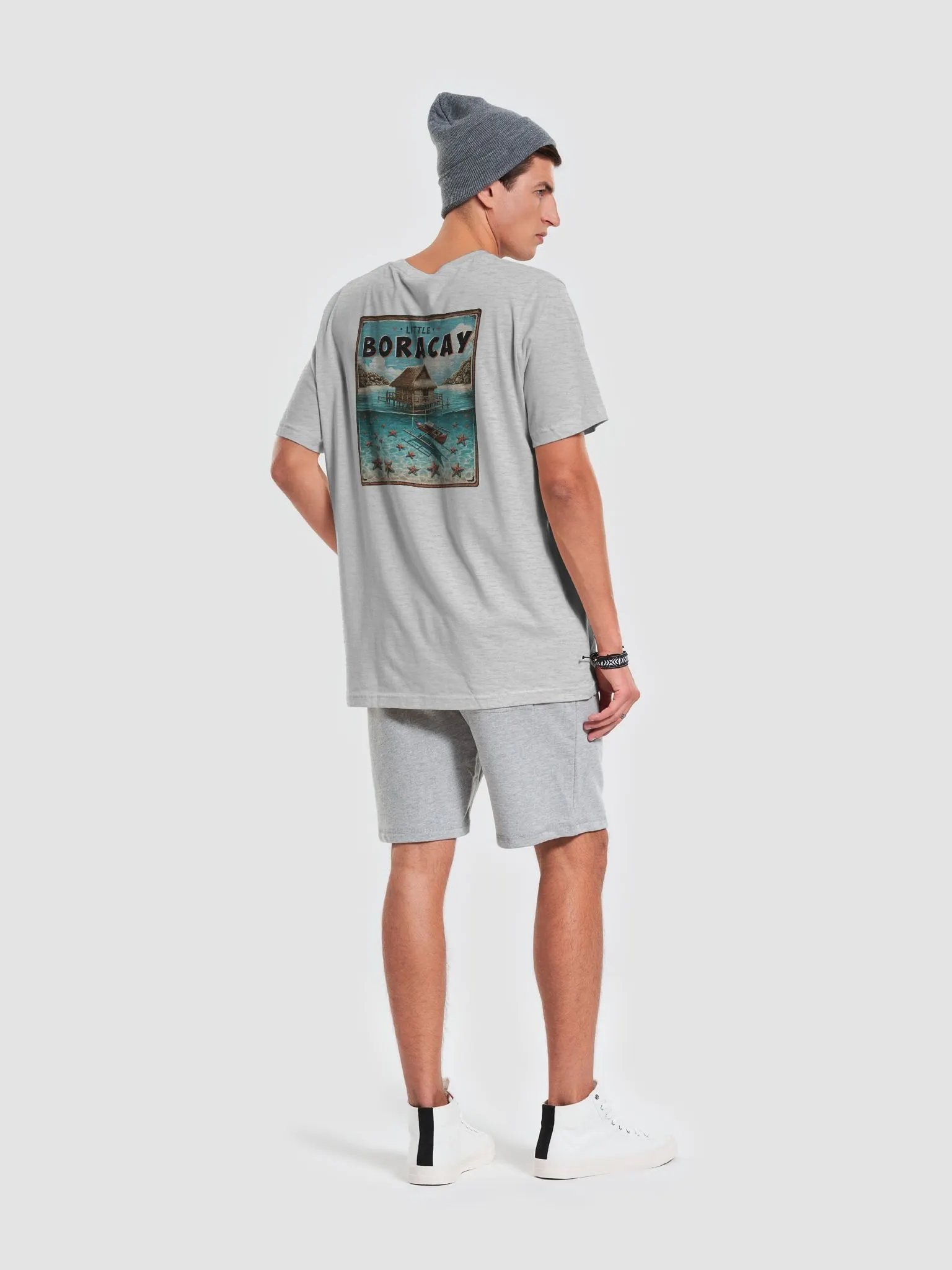 Little Boracay Tee, Logo Left Breast, Large Logo back, Floating Cottage Balsa and Filipino Boat Bangka with Starfish, Calatagan Batangas product image (73)