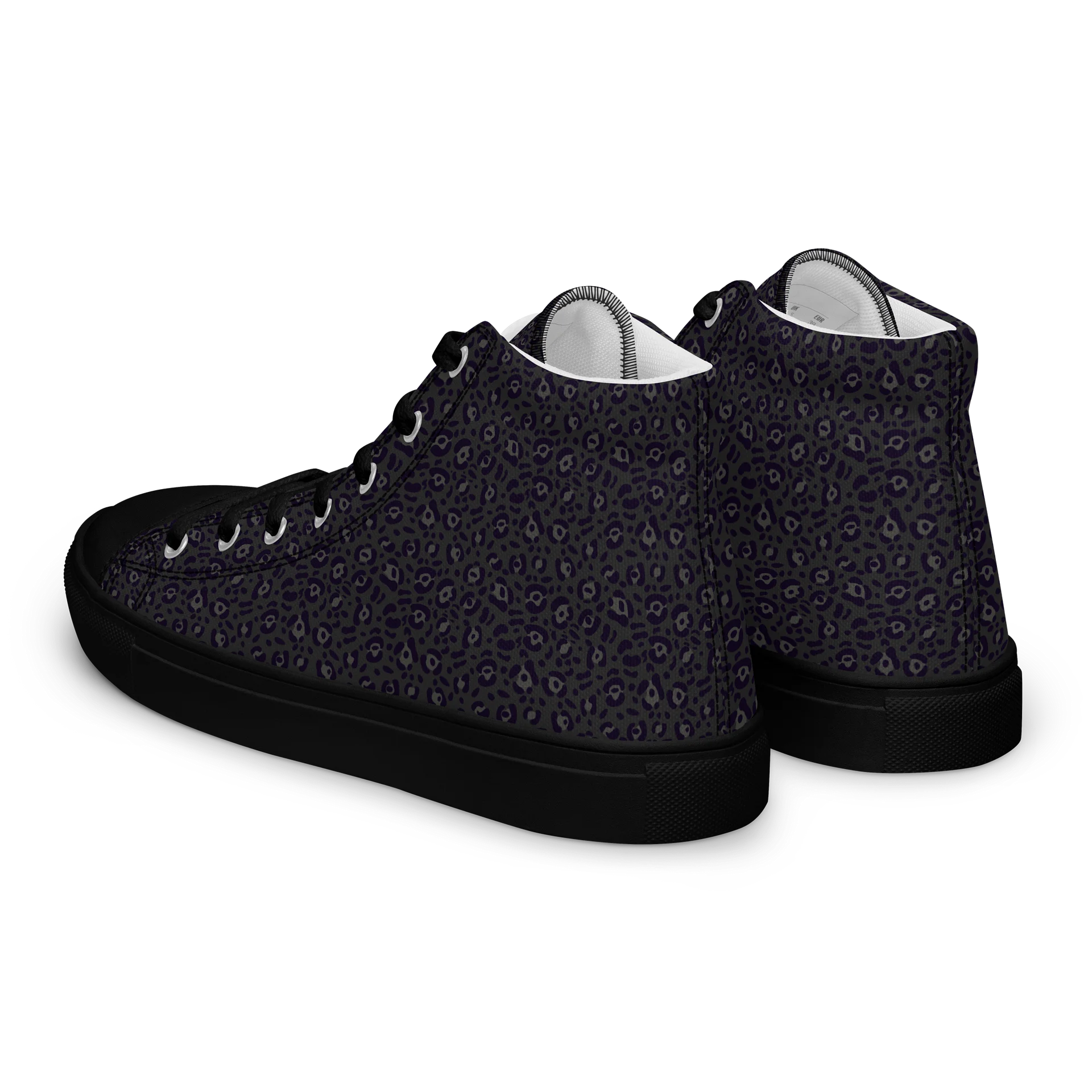 Black Leopard Print Men's High Top Canvas Shoes product image (8)
