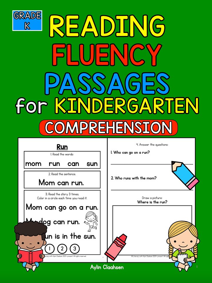 Kindergarten Fluency Passages with Comprehension Questions Workbook product image (1)