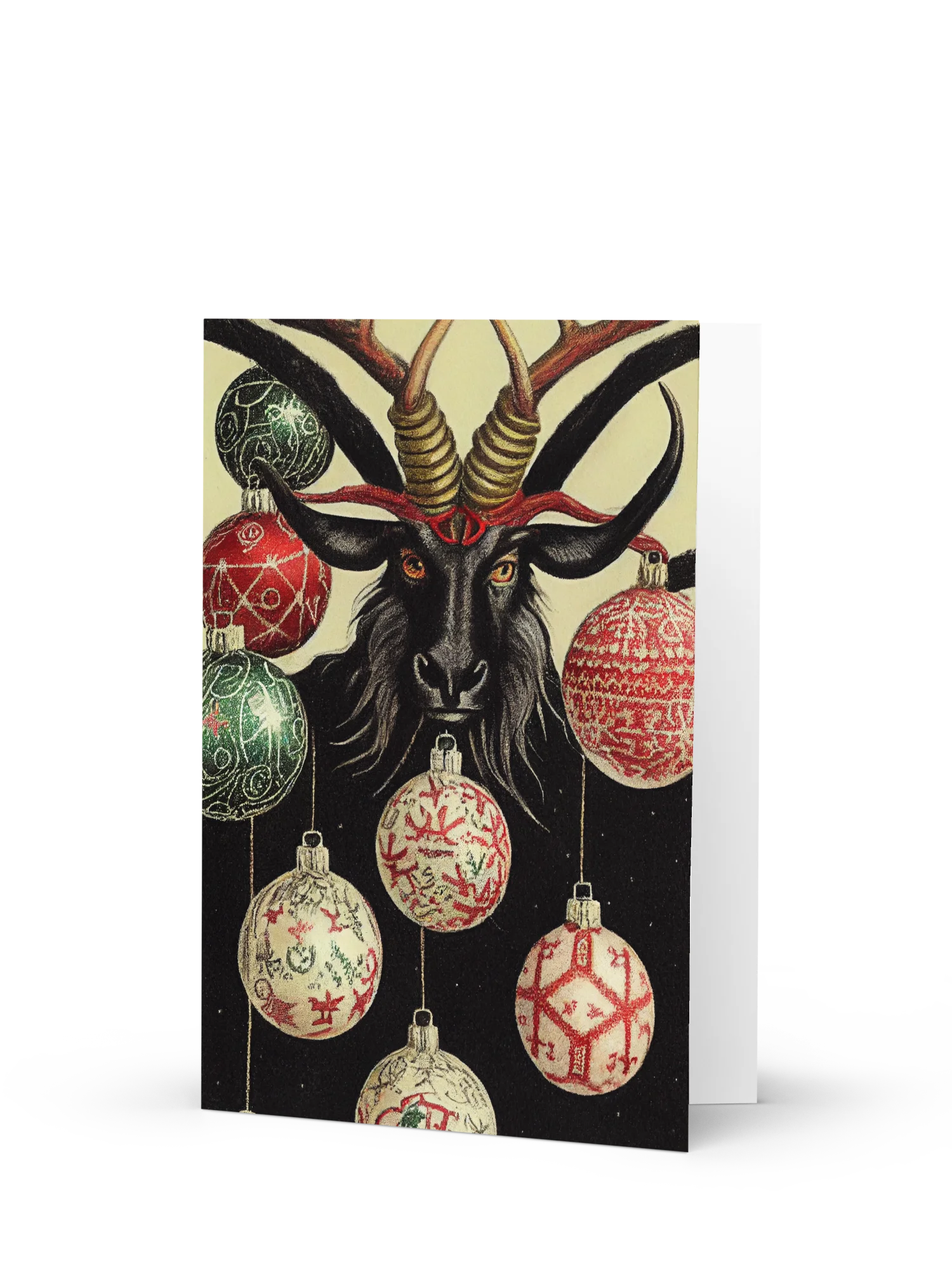Vintage Horned Black Goat with Baubles Ugly Sweater Christmas Cards Pack of 10 • 5×7 product image (3)