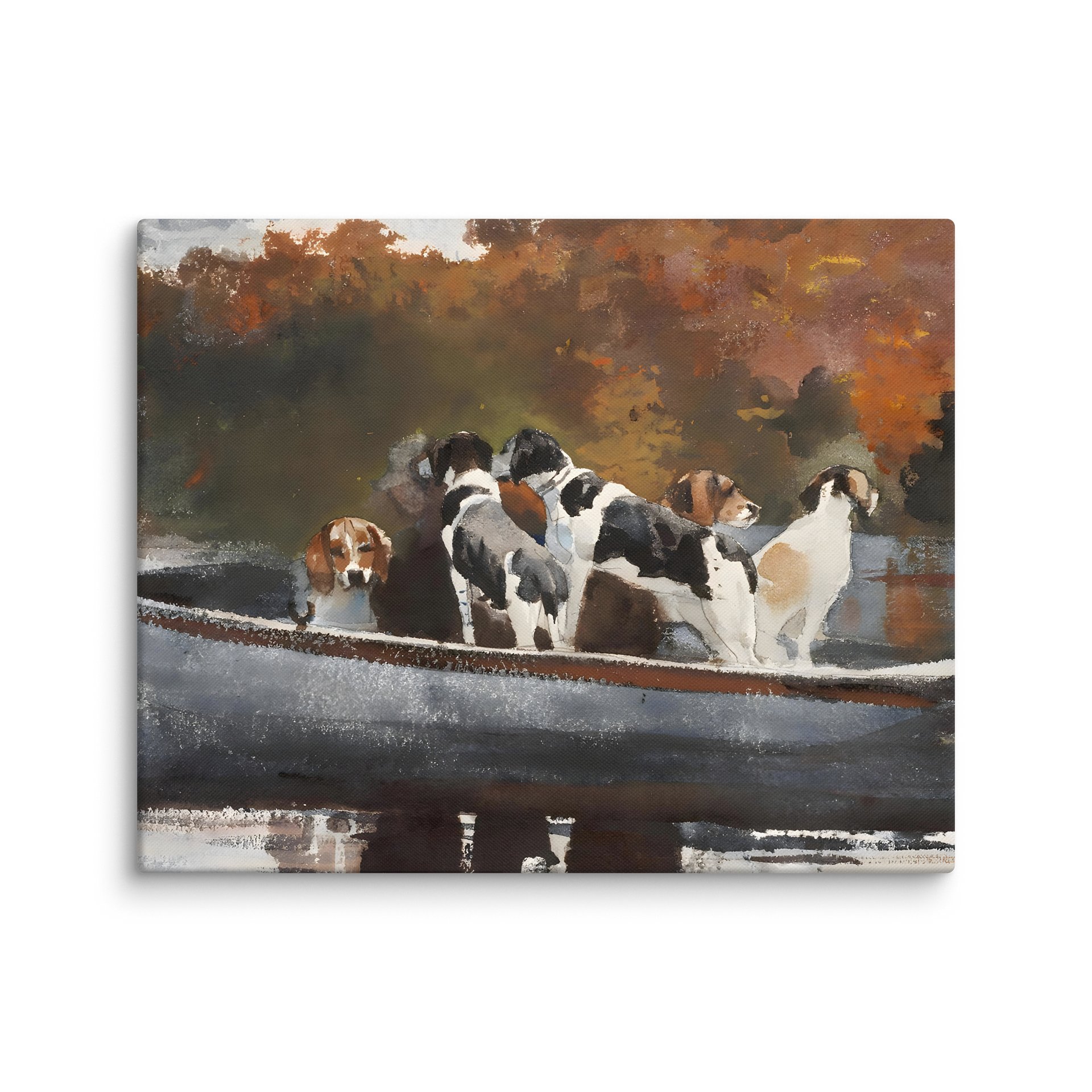 Antique Foxhound Hunting Dogs in Boat Canvas Print product image (16)