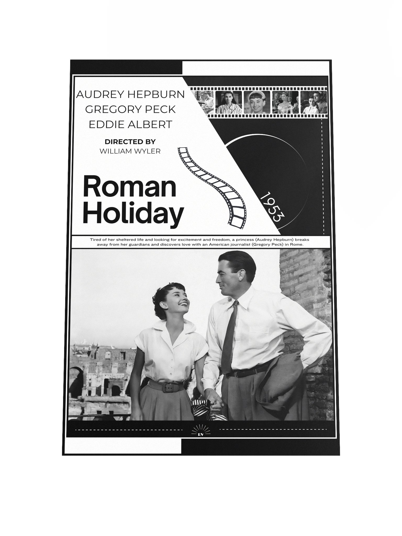 Roman Holiday with Audrey Hepburn and Gregory Peck 1953 | Movie Poster | 12x18 Wall Art product image (1)