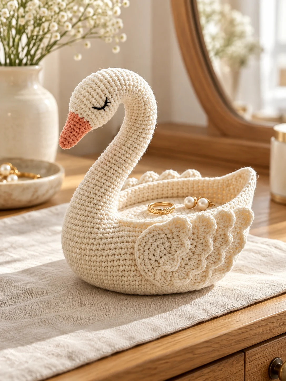 Swan Jewelry Dish & Ring Holder Crochet Pattern PDF – Vanity Trinket Bowl product image (4)