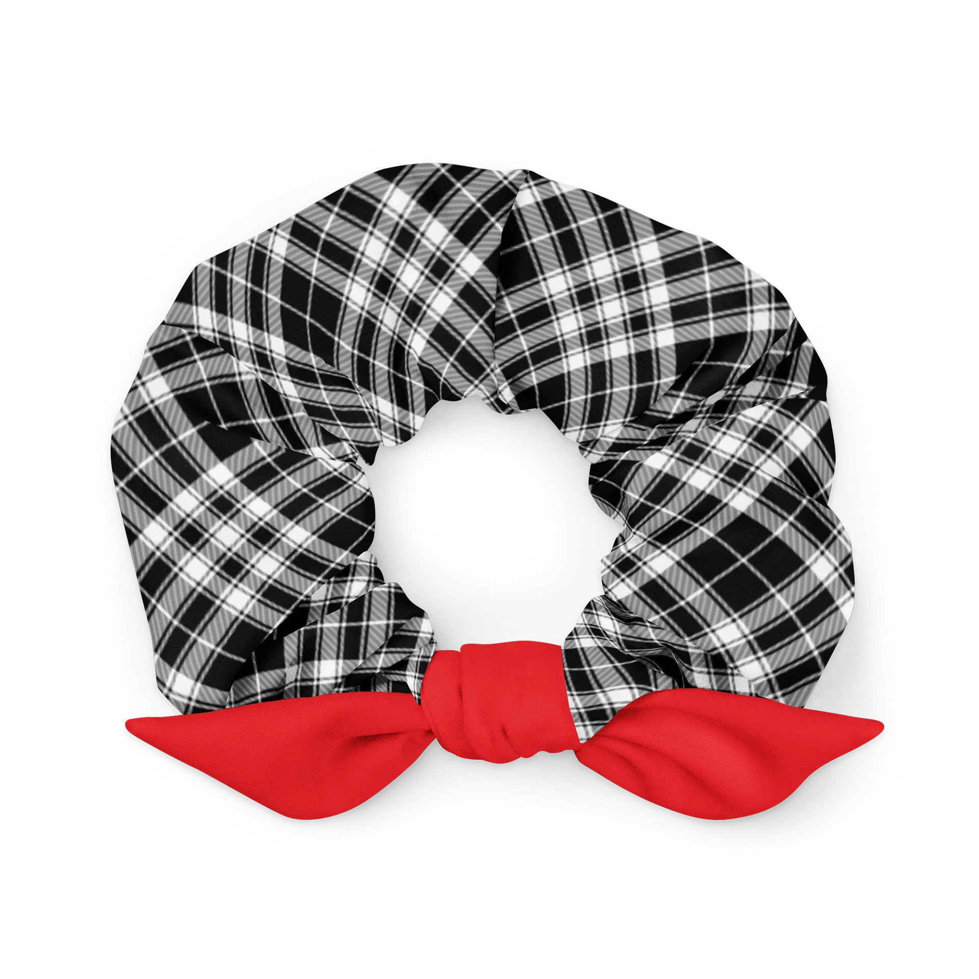 Black & White Plaid Scrunchie with Red Bow | Sustainable Hair Accessory product image (1)