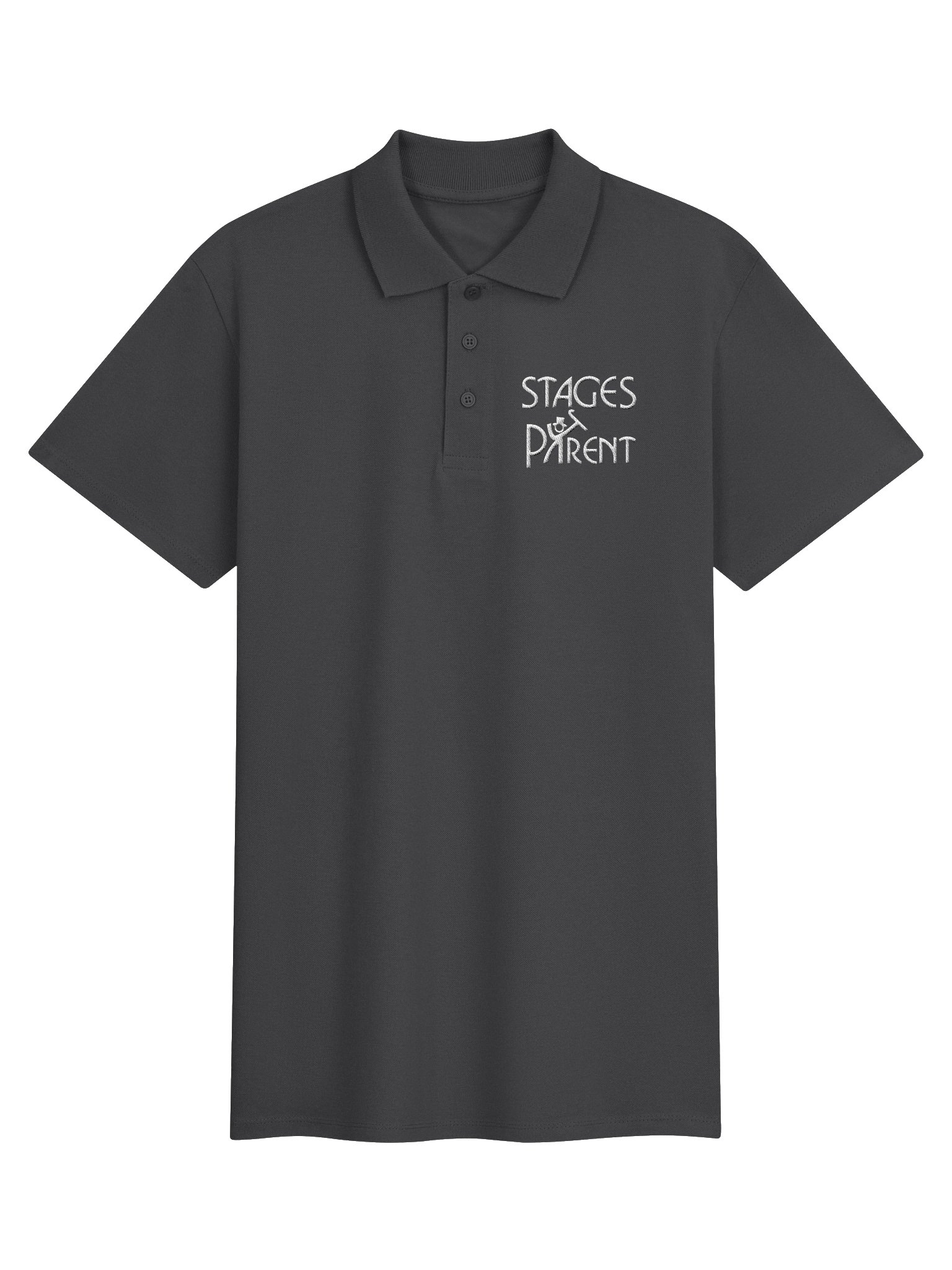 Unisex Dark Polo Shirt - White Embroidered "Stages Parent" product image (1)
