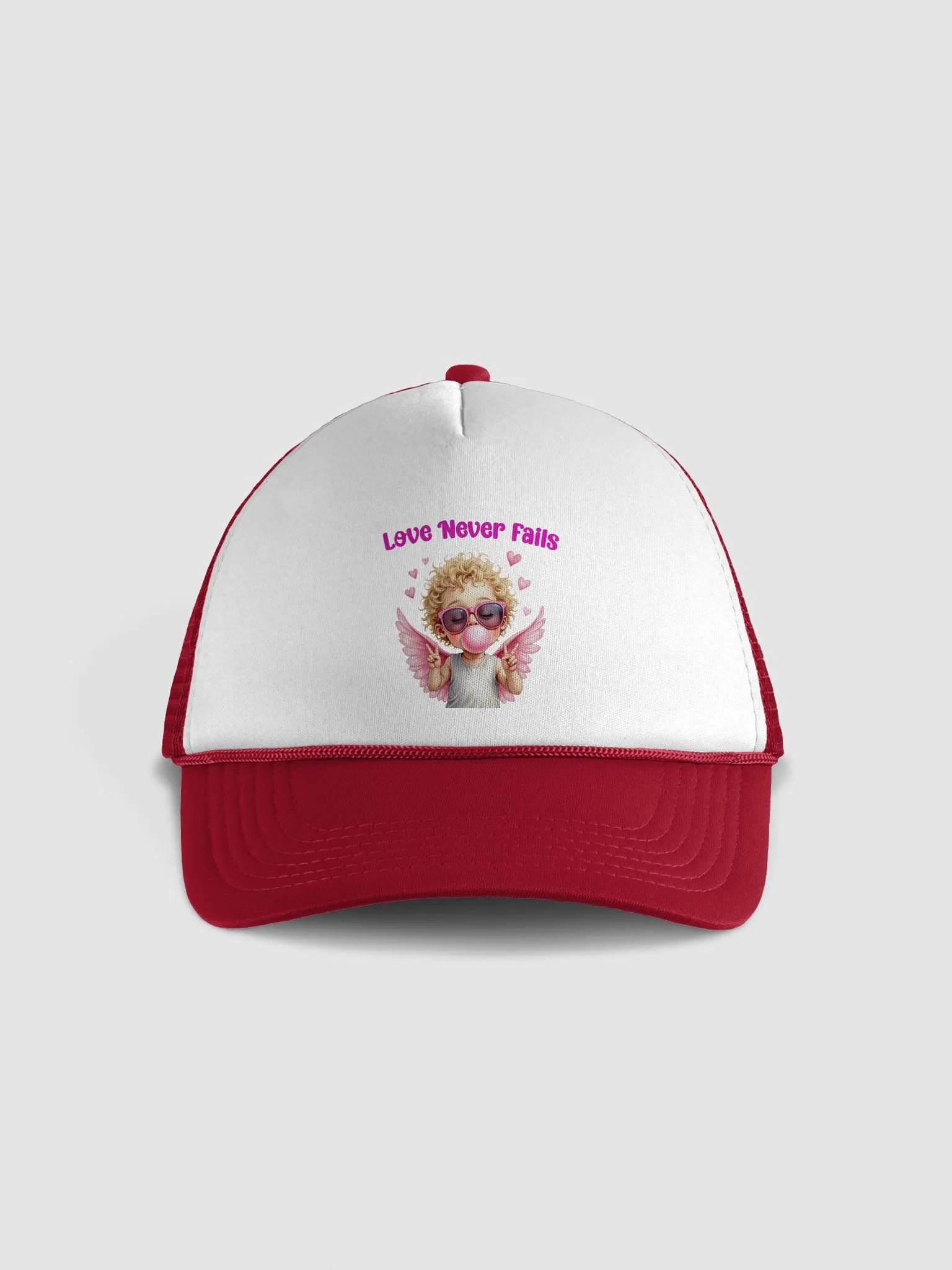 Love Never Fails Valentine Retro Cupid Valentine's Day Trucker Hat product image (1)