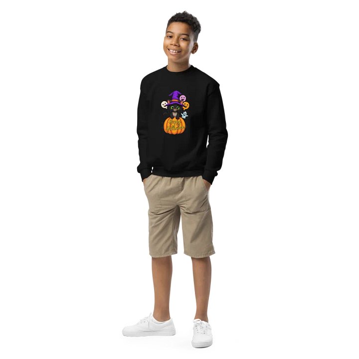 Witchy Sitting Pumpkin Cat Youth Sweatshirt product image (1)