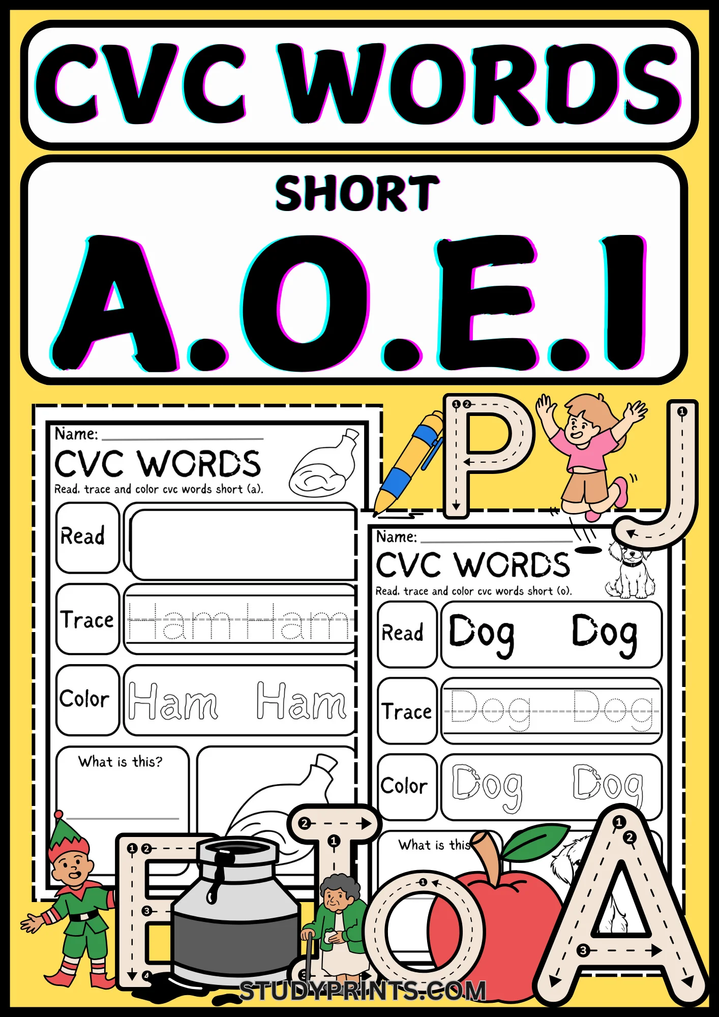 short e cvc words Worksheets PDF product image (1)