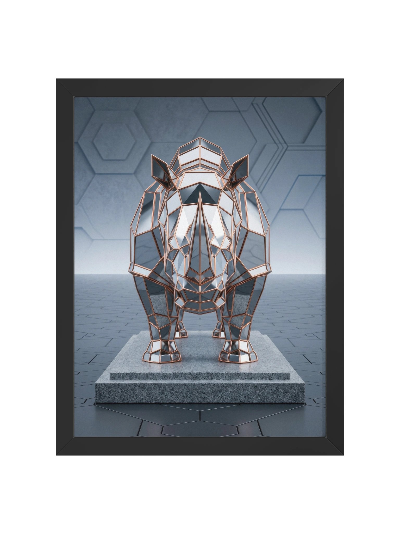 Geometric Metallic Rhino Framed Poster - Neo-Deco Wall Art product image (1)