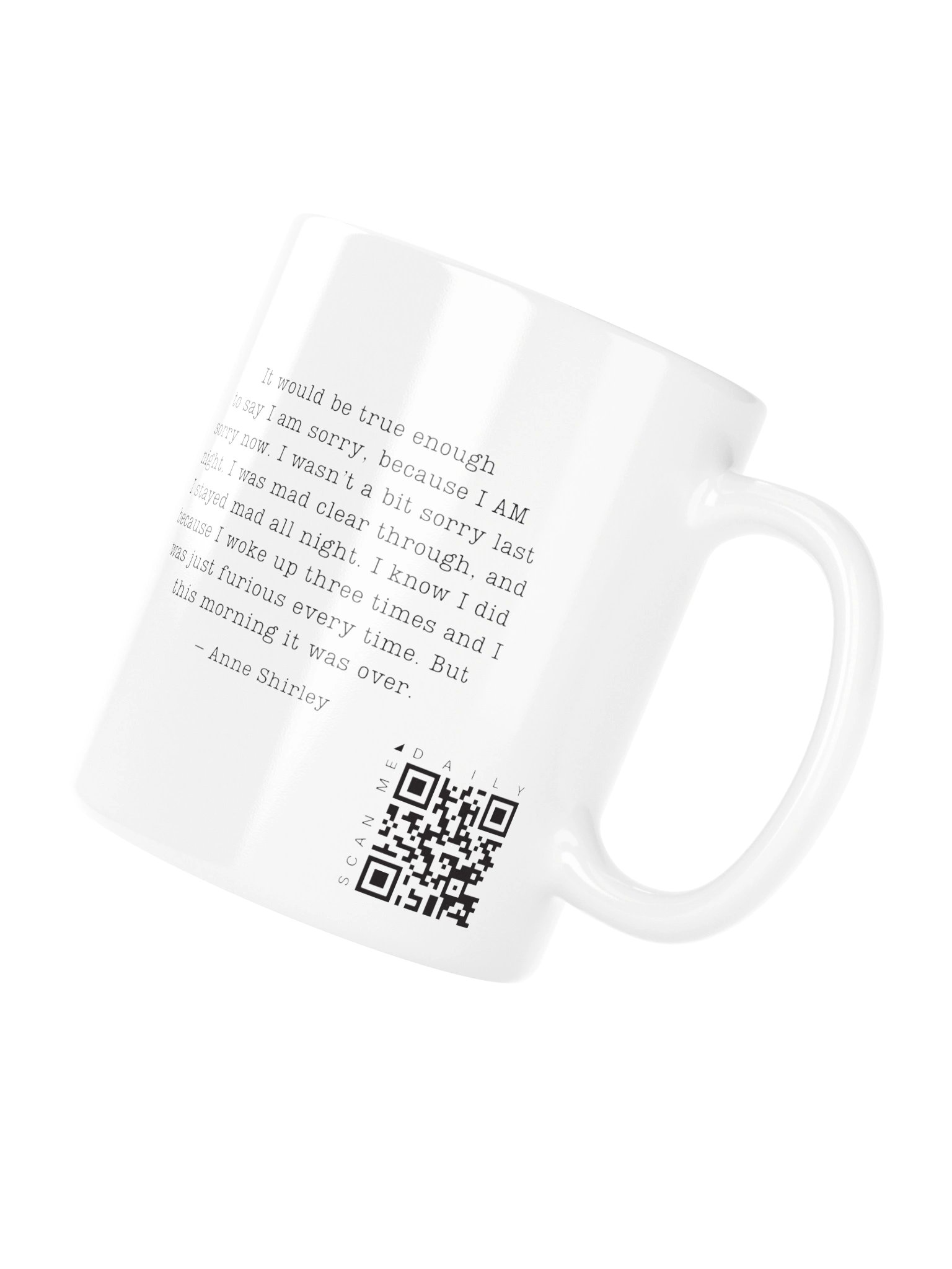 <i>Sorry</i> • QR Mug<br /> With 160 Daily Quotes<br /> <small>Quotes from beloved novel<br />Anne of Green Gables (1908)</small> product image (5)