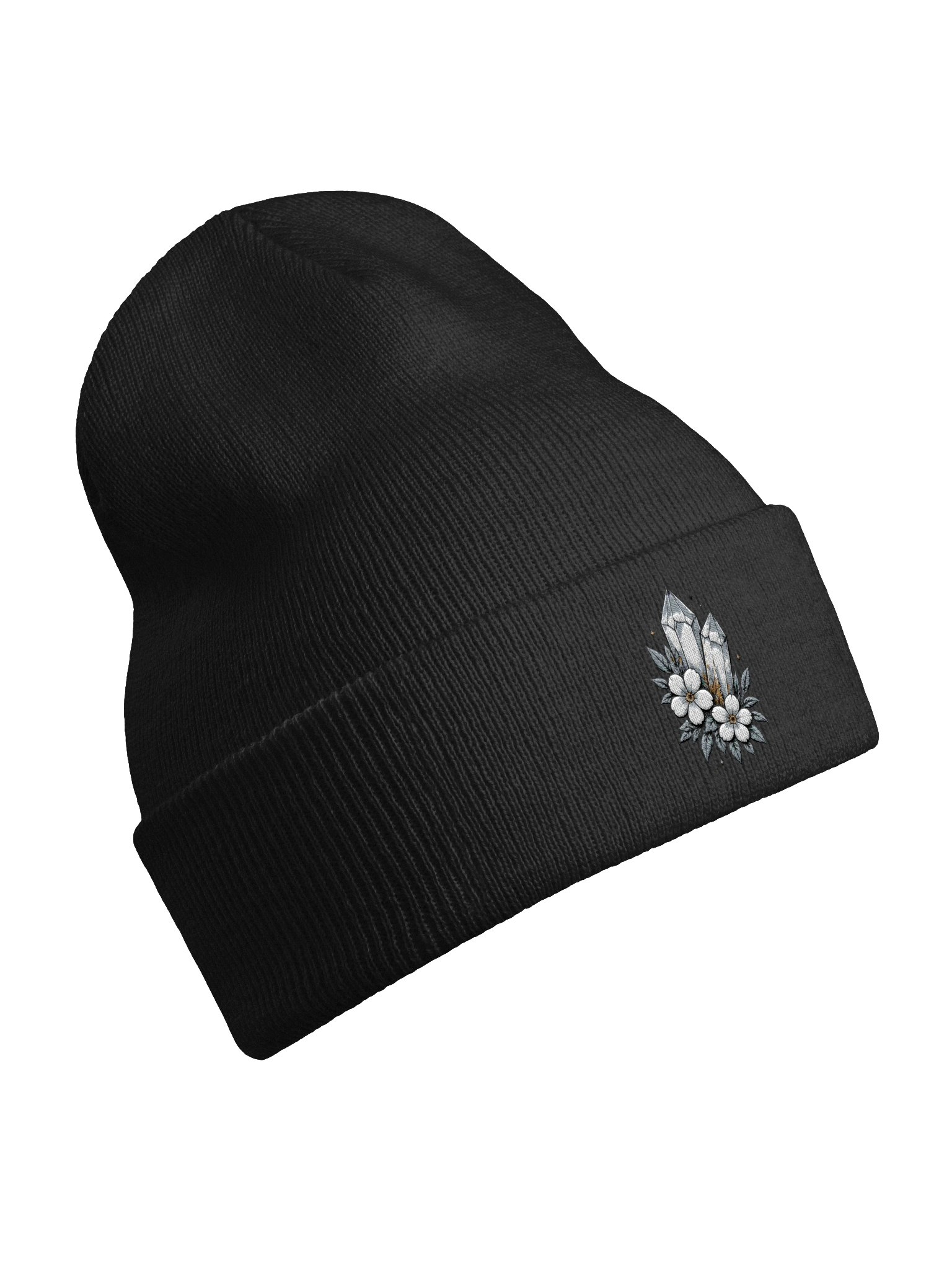 Crystal Bloom Embroidered Beanie | Botanical Crystal Cuffed Hat product image (87)