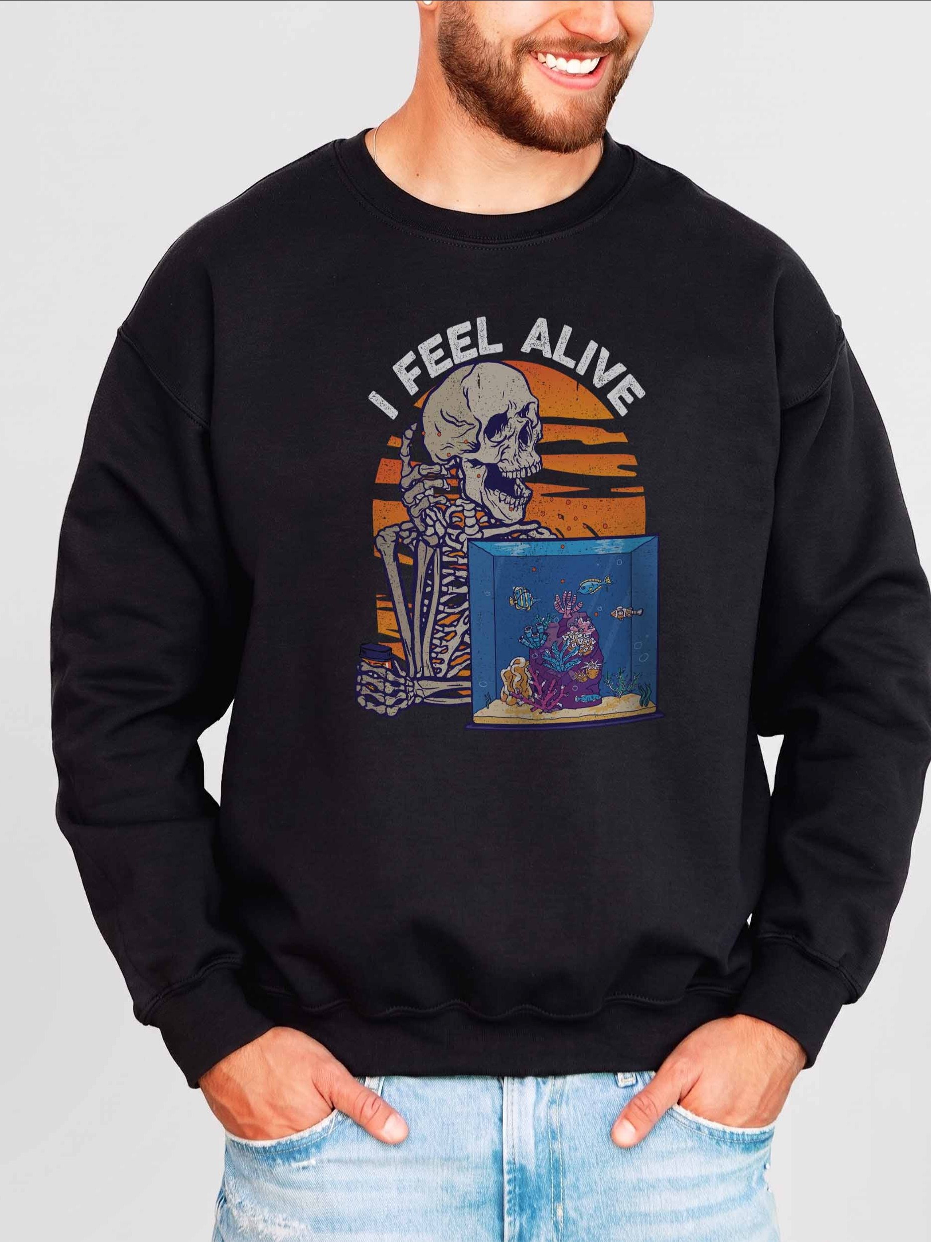 I Feel Alive Reef Tank Sweatshirt – Saltwater Aquarium Skeleton Graphic Sweatshirt for Reef Hobbyists product image (2)