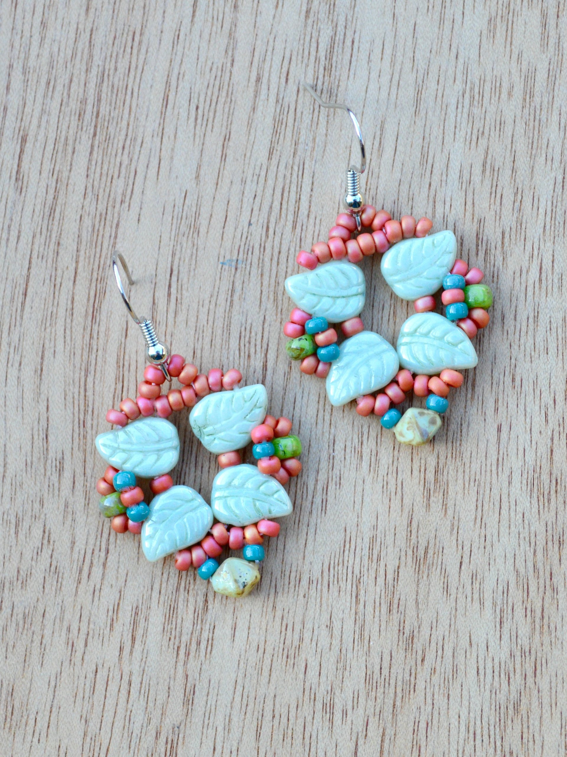 Light Green Beaded Leaf Earrings With Frosted Opaque Miyuki Seed Beads product image (1)