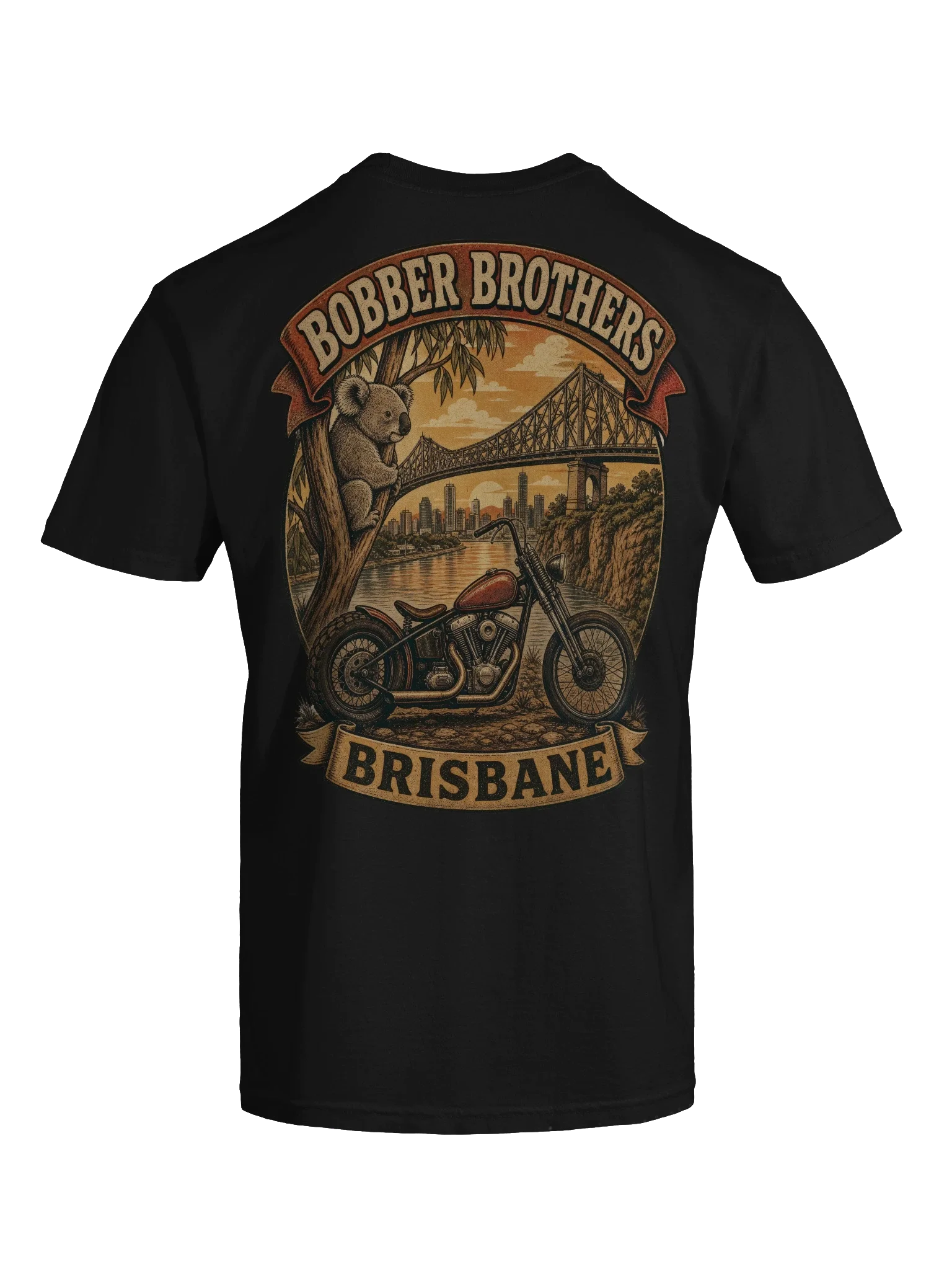 Brisbane motorcycle t-shirt design by Bobber Brothers