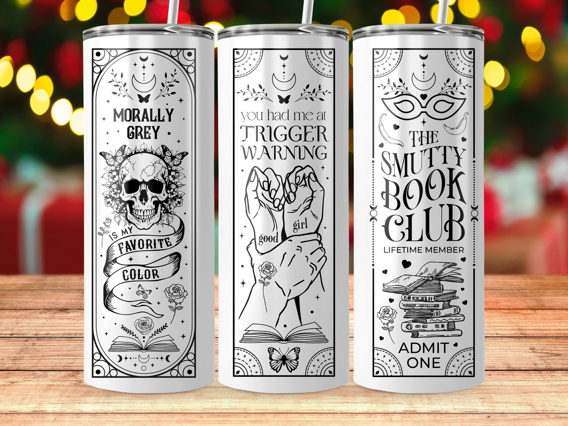 Smutty Bookish Dark Romance Reader SVG PNG, 20oz Skinny Tumbler Wrap, Witchy Tarot Seamless Full Wrap Sublimation Design, Digital Download product image (4)