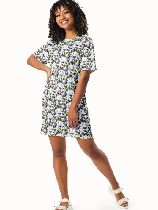 Woman Floral White Seamless T-Shirt Dress | Morning Glory Flower product image (1)