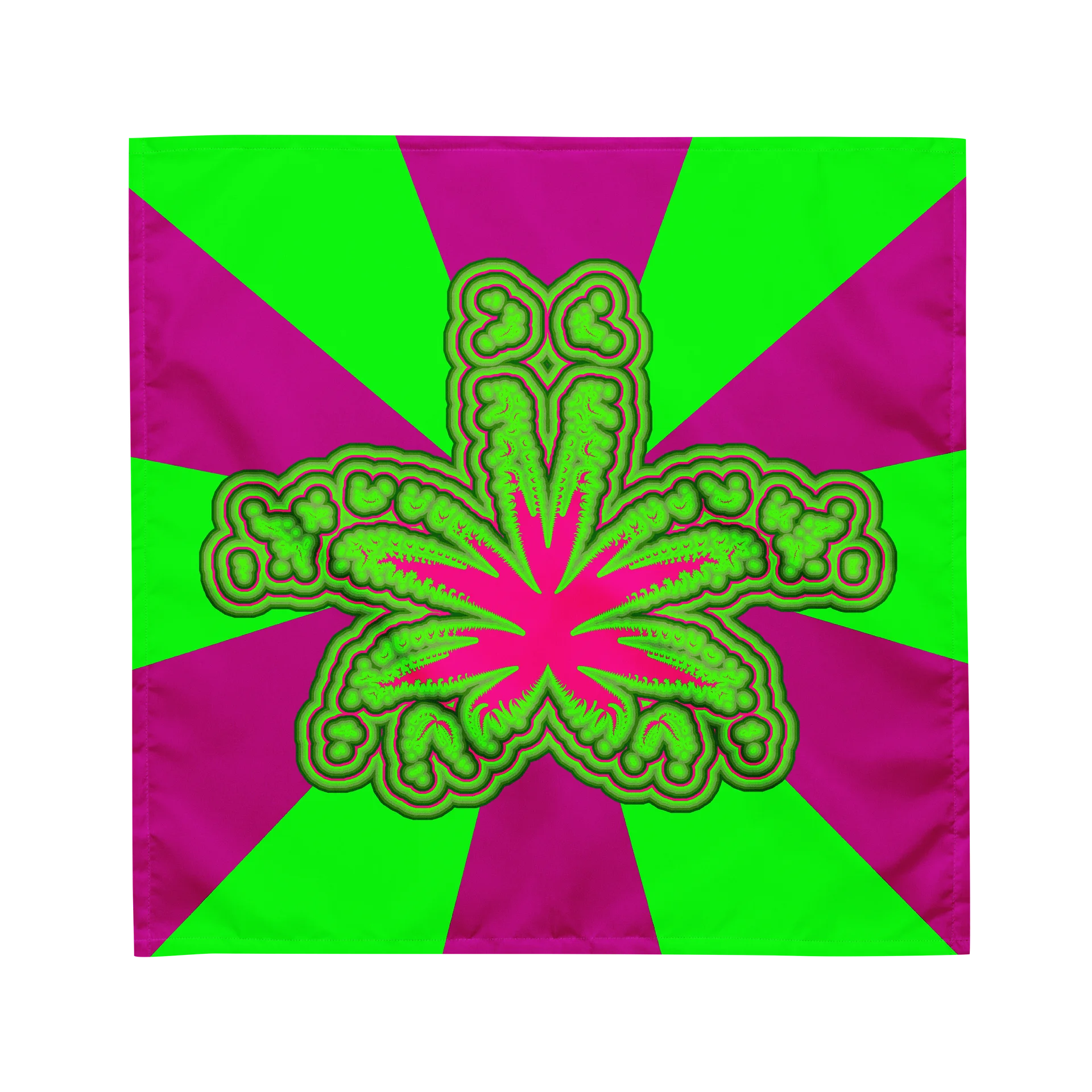 Neon Green Hot Pink Cannabis Bandana, Stoner Circus Style Summer Accessory, Weed Leaf Art product image (1)