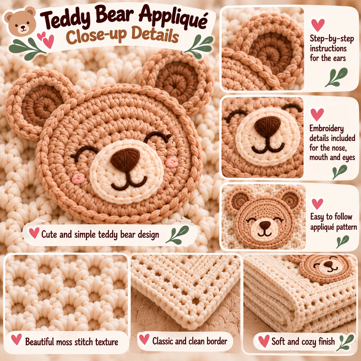 Little Bear Baby Blanket Crochet Pattern PDF – Teddy Bear Appliqué product image (4)