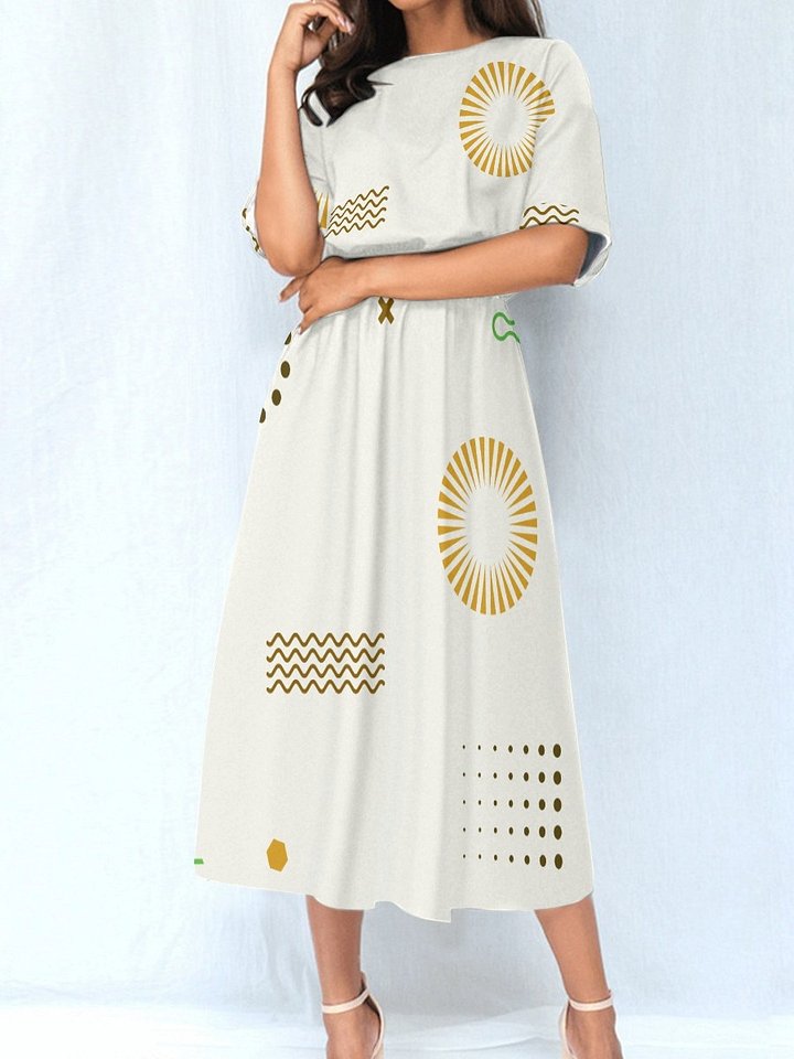 Golden Sunburst Geometric Midi Dress product image (1)