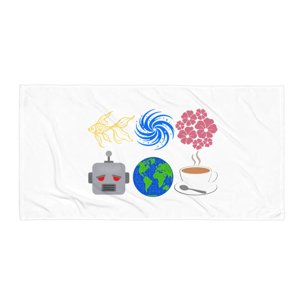 Fish, Spiral, Flowers, Robot, Earth, Tea-towel product image (1)